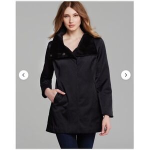 Eileen Fisher Bonded Fleece Funnel Neck Jacket Coat Black S Minimalist Chic Luxe